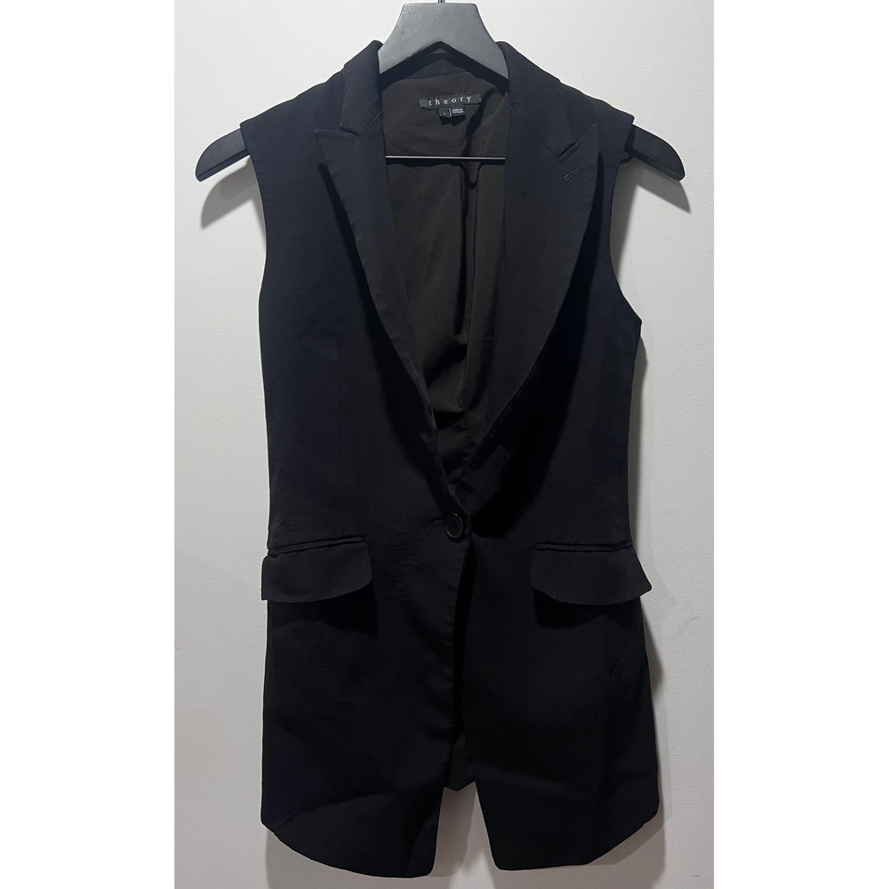 Theory Black Sleeveless Longline Blazer Vest Womens Size 0